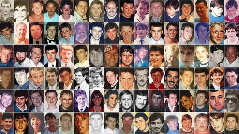 Photo montage of the 96 Liverpool fans who died at Hillsborough